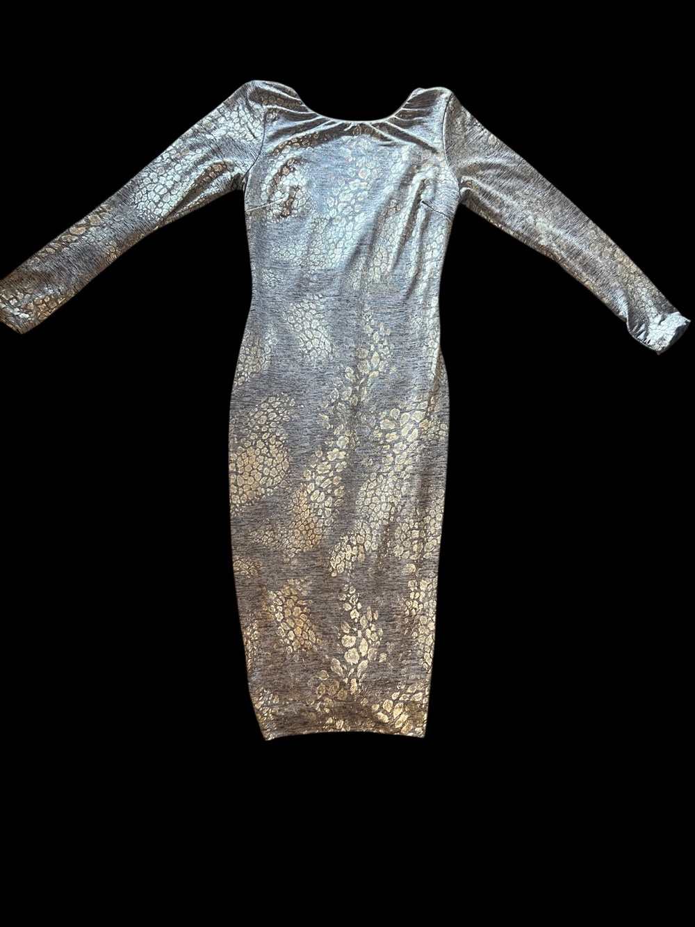 Dress the Population Gold & Gray Metallic Low Back Animal-Print Midi Dress Sz L